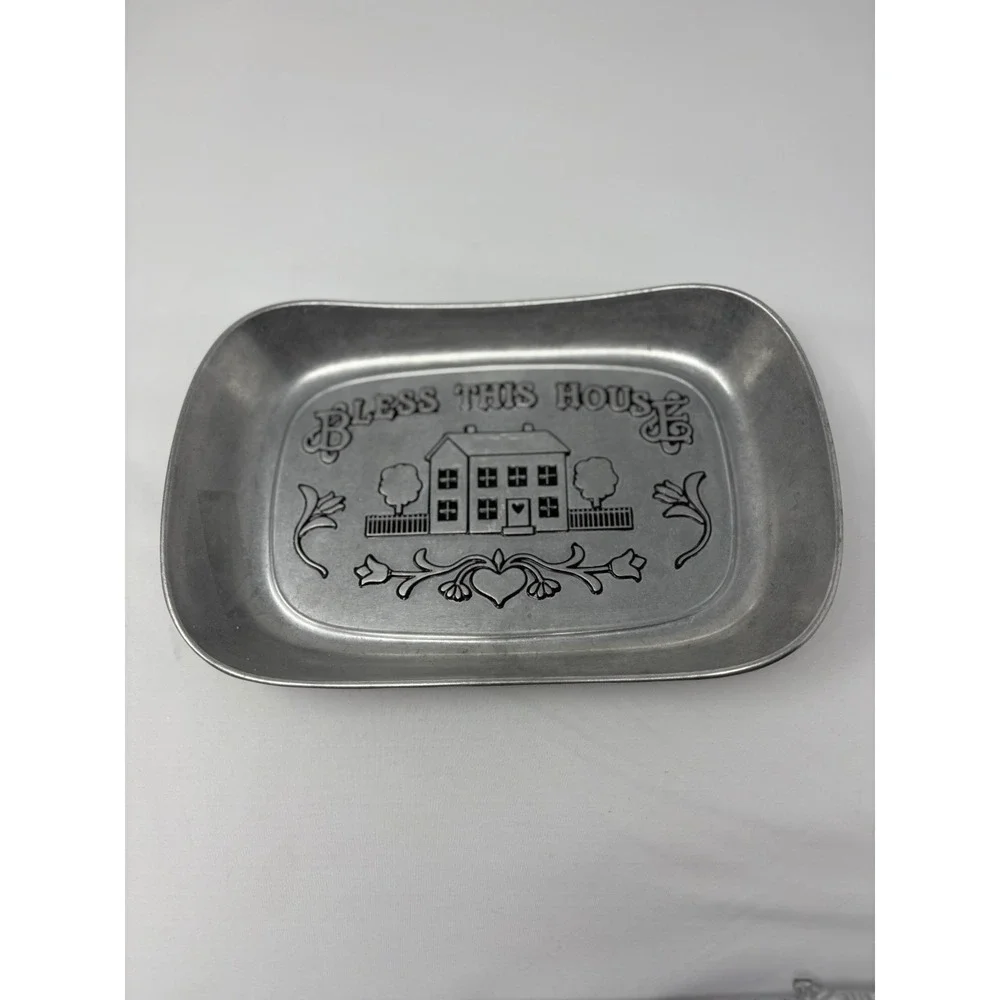 Vintage Wilton‎ Armetale Pewter Bread Tray Bless This House Farmhouse Cottage
